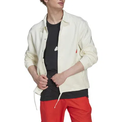 Adidas Originals Adidas Solid Color Logo Single Breasted Lapel Long Sleeves White Jacket