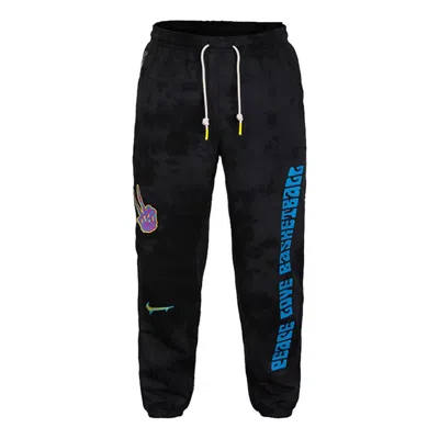 Nike Graffiti Embroidered Basketball Sports Fleece Lined Stay Warm Knit Long Pants Black