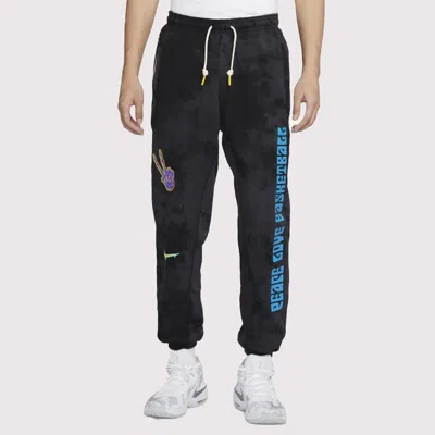 Nike Graffiti Embroidered Basketball Sports Fleece Lined Stay Warm Knit Long Pants Black