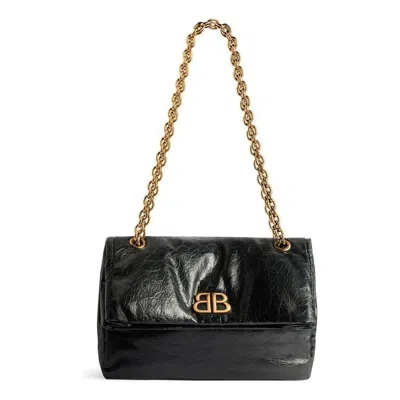 Balenciaga Monaco Mini Leather Shoulder Bag In Black
