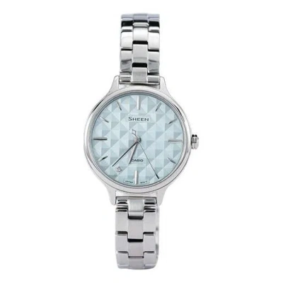 Casio Sheen Series Minimalistic 3d Rhombus Business Watch She-4545d-2aupr Light Blue Analog In Metallic