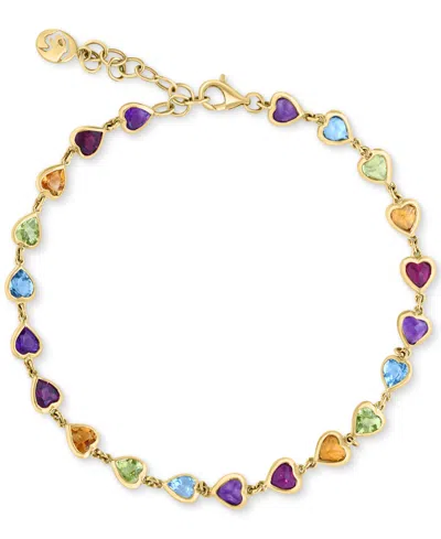 Effy Collection Effy Multi-gemstone Heart Bezel Link Bracelet (5-5/8 Ct. T.w.) In 14k Gold