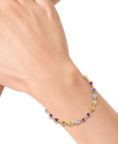Effy Collection Effy Multi-gemstone Heart Bezel Link Bracelet (5-5/8 Ct. T.w.) In 14k Gold