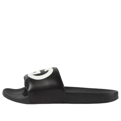 Gucci Interlocking G Leather Slide Sandal In Black