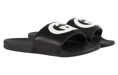 Gucci Interlocking G Leather Slide Sandal In Black