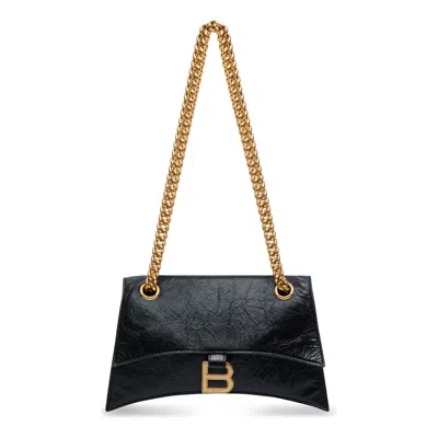 Balenciaga Crush Small Crinkled Leather Shoulder Bag In Black