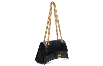 Balenciaga Crush Small Crinkled Leather Shoulder Bag In Black