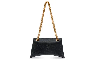 Balenciaga Crush Small Crinkled Leather Shoulder Bag In Black