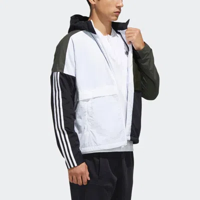 Adidas Originals Adidas O2 Wb Cb Fleece Lined Logo Casual Sports Hooded Jacket White In Gray