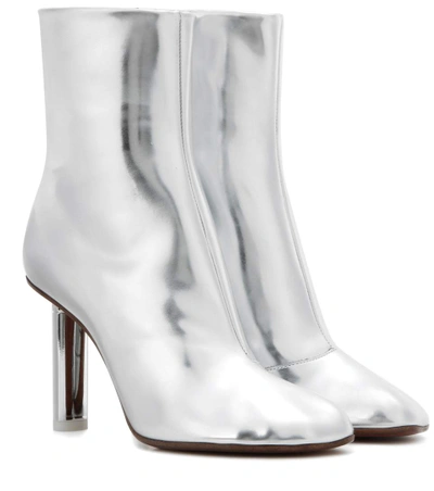 Vetements Woman Metallic Leather Ankle Boots Silver
