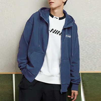 Li-ning Sports Fashion Series Logo Printing Fleece Lined Stay Warm Zipper Jacket 'blue'