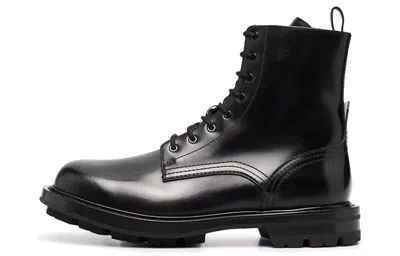 Alexander Mcqueen Polished Lace-up Boots In Black