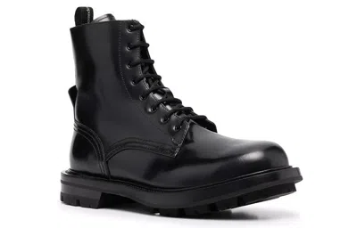 Alexander Mcqueen Polished Lace-up Boots In Black