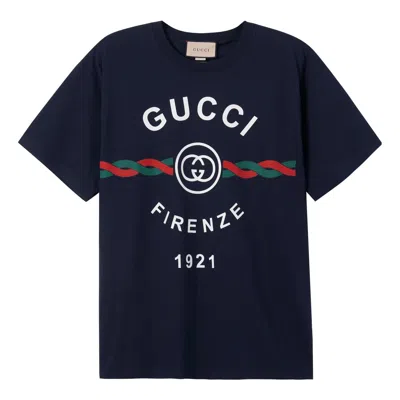 GUCCI FIRENZE 1921 ネイビー ヘビーコットンジャージー Tシャツ GUCCI FIRENZE 1921 ネイビー ヘビーコットンジャージー Tシャツ