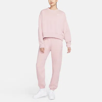 Nike (wmns)  Sportswear Solid Color Fleece Round Neck Pullover Champagne Color Hoodie In Purple