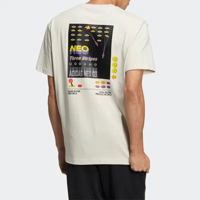 Adidas Originals Men's Adidas Neo Se Arc Gr Tee Game Pattern Printing Round Neck Short Sleeve Bauxite Brown T-shirt In White