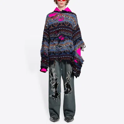 Balenciaga Distressed-effect Crew Neck Jumper In Blue