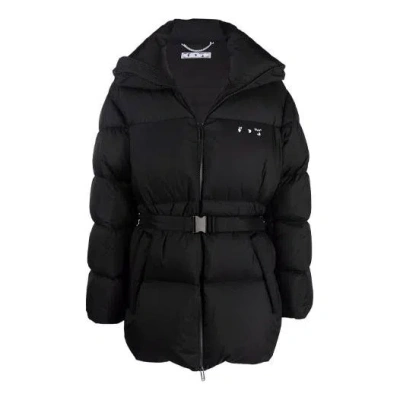Off-white Hands Off Belted Puffer Down Jacket In Black