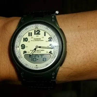 Casio Waterproof Sports Shockproof Mens Army Green Analog/digital Combo In Black