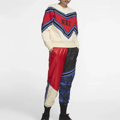 Nike (wmns)  Splicing Fleece Lined Knit Round Neck Pullover 'beige Red' In Multi