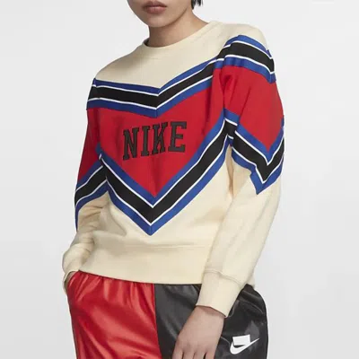 Nike (wmns)  Splicing Fleece Lined Knit Round Neck Pullover 'beige Red' In Multi