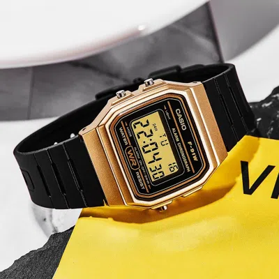 Casio Waterproof Unisex Mens Black/gold Digital In Blue