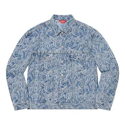 Supreme Script Jacquard Denim Trucker Jacket 'teal White'