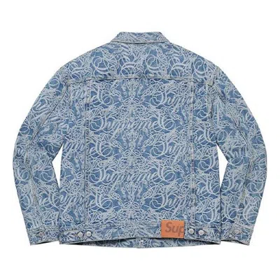 Supreme Script Jacquard Denim Trucker Jacket 'teal White'