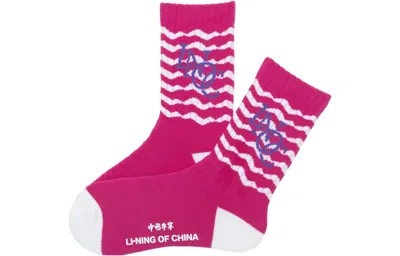 Li-ning Logo Mid Cut Socks 'pink White'