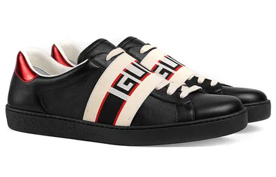 Gucci Black, Red And Cream Logo Stripe Leather Sneaker