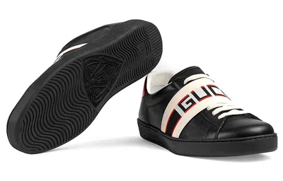 Gucci Black, Red And Cream Logo Stripe Leather Sneaker