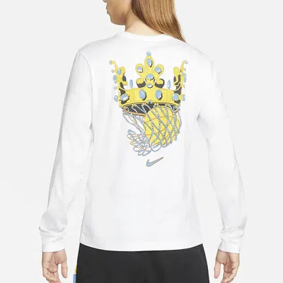 Nike Men's  Lebron Sfg Basketball Sports Printing Round Neck Long Sleeves White T-shirt