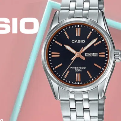 Casio Quartz Waterproof Black Analog In Metallic