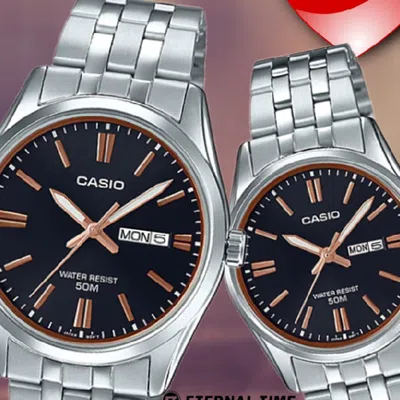 Casio Quartz Waterproof Black Analog In Metallic