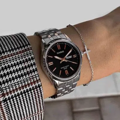 Casio Quartz Waterproof Black Analog In Metallic
