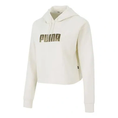 Puma (wmns)  Essential Metallic Cropped Hoodie 'beige' In White