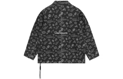 Li-ning Skateboard Series Full Print Loose Washed Denim Jacket 'black Grey' In Multi