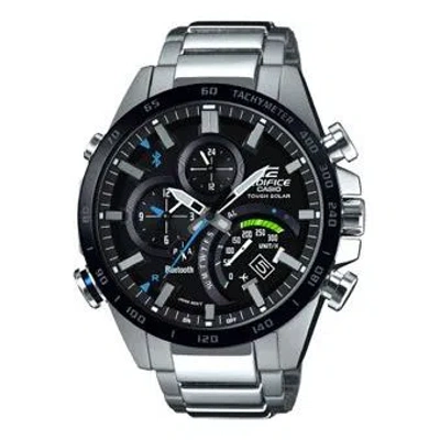 Casio Edifice Quartz Waterproof Solar Powered Stainless Steel Strap Mens Black Analog In Gray