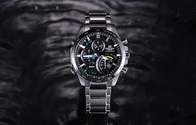 Casio Edifice Quartz Waterproof Solar Powered Stainless Steel Strap Mens Black Analog In Gray
