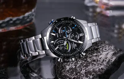 Casio Edifice Quartz Waterproof Solar Powered Stainless Steel Strap Mens Black Analog In Gray