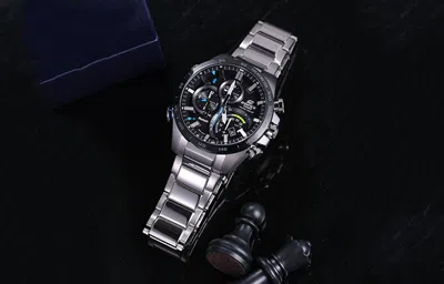 Casio Edifice Quartz Waterproof Solar Powered Stainless Steel Strap Mens Black Analog In Gray