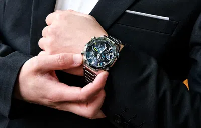 Casio Edifice Quartz Waterproof Solar Powered Stainless Steel Strap Mens Black Analog In Gray