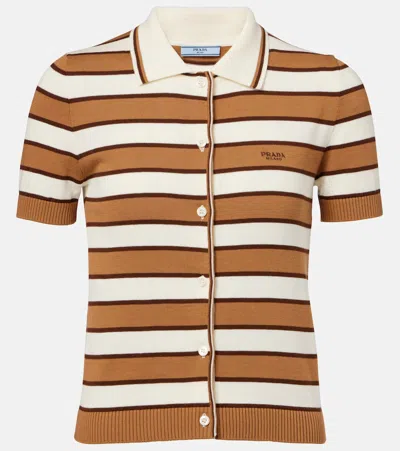 Prada Striped Short-sleeve Polo Sweater