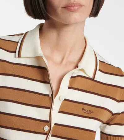 Prada Striped Short-sleeve Polo Sweater