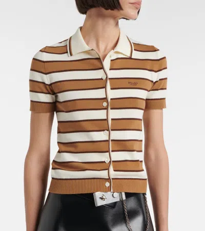 Prada Striped Short-sleeve Polo Sweater