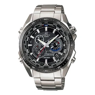Casio Edifice Solar Powered Stainless Steel Strap Quartz Waterproof Black Dialsilver Strap Mens Blac In Metallic