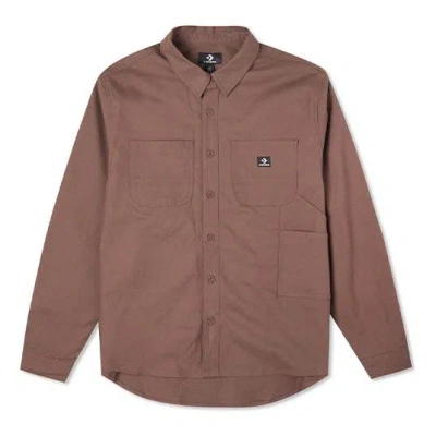 Converse Carpenter Pocket Button Down Long Sleeve Shirt 'brazil Nut' In Brown