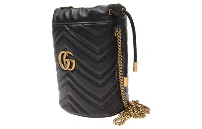 Gucci Crossbody Black Leather Bucket Bag With Logo In Black