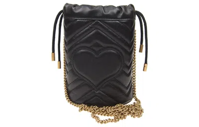 Gucci Crossbody Black Leather Bucket Bag With Logo In Black