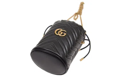 Gucci Crossbody Black Leather Bucket Bag With Logo In Black